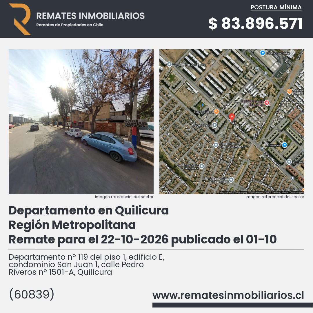 Imagen ficha Departamento nº 119 del piso 1, edificio E, condominio San Juan 1, calle Pedro Riveros nº 1501-A, Quilicura