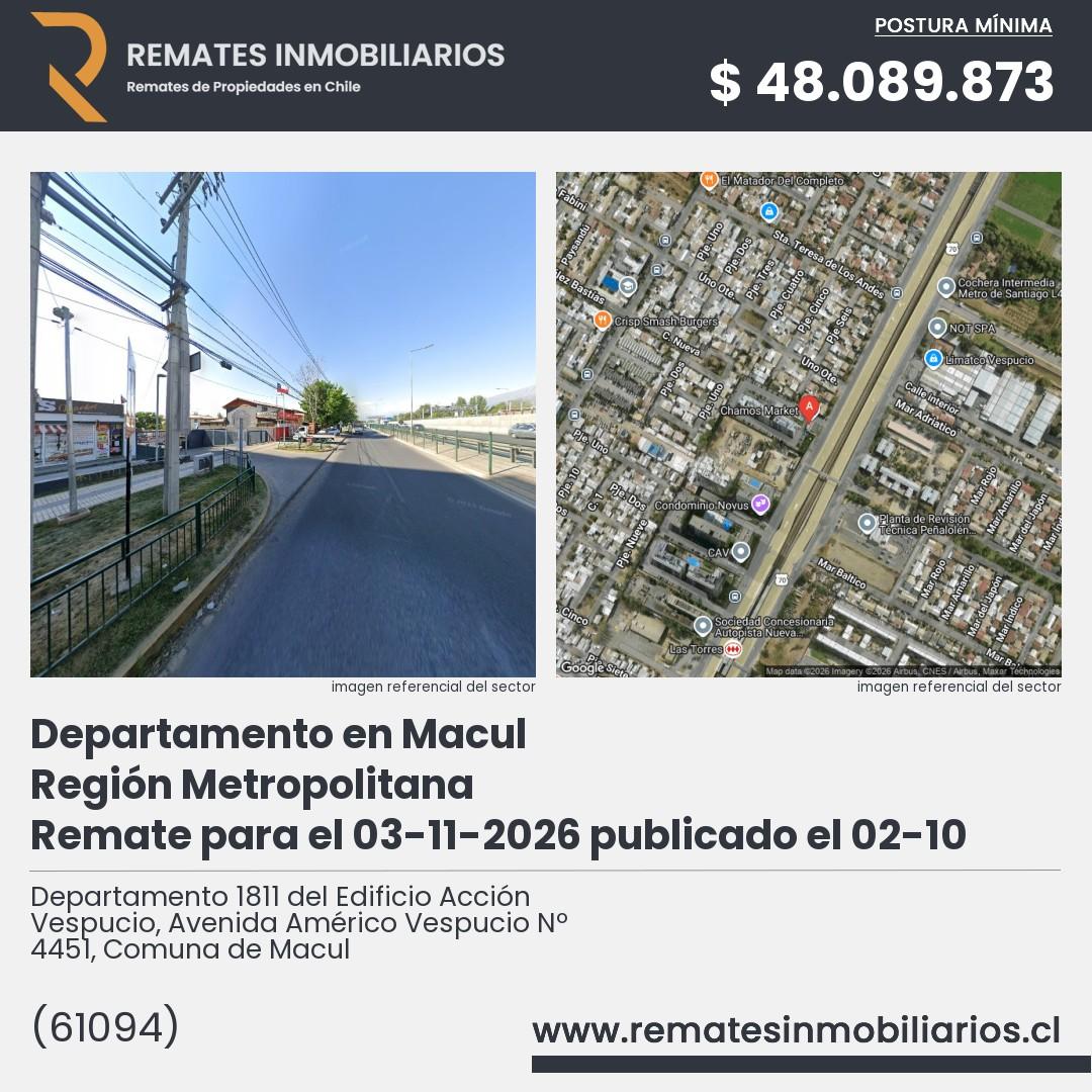 Imagen ficha Departamento 1811 del Edificio Acción Vespucio, Avenida Américo Vespucio Nº 4451, Comuna de Macul