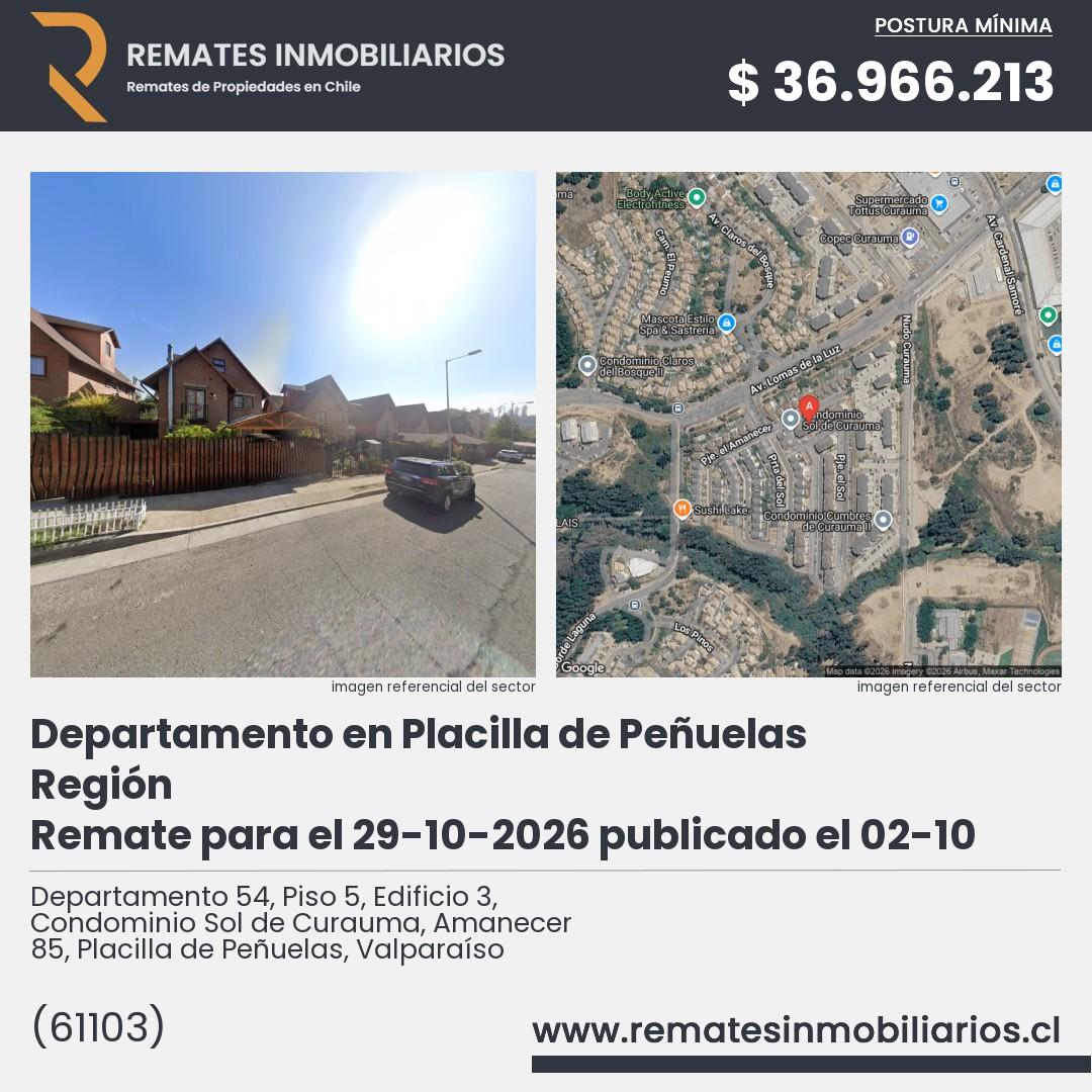 Imagen ficha Departamento 54, Piso 5, Edificio 3, Condominio Sol de Curauma, Amanecer 85, Placilla de Peñuelas, Valparaíso