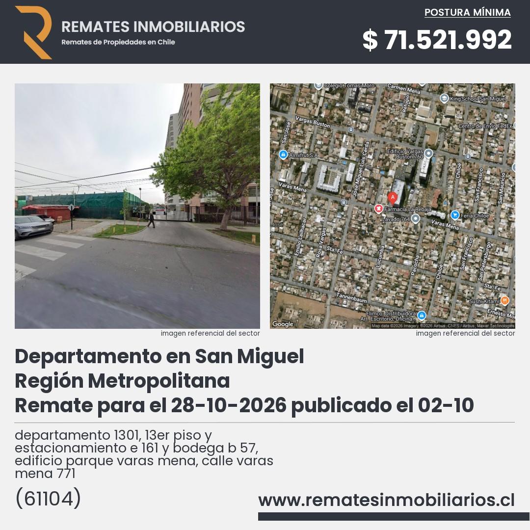 Imagen ficha departamento 1301, 13er piso y estacionamiento e 161 y bodega b 57, edificio parque varas mena, calle varas mena 771