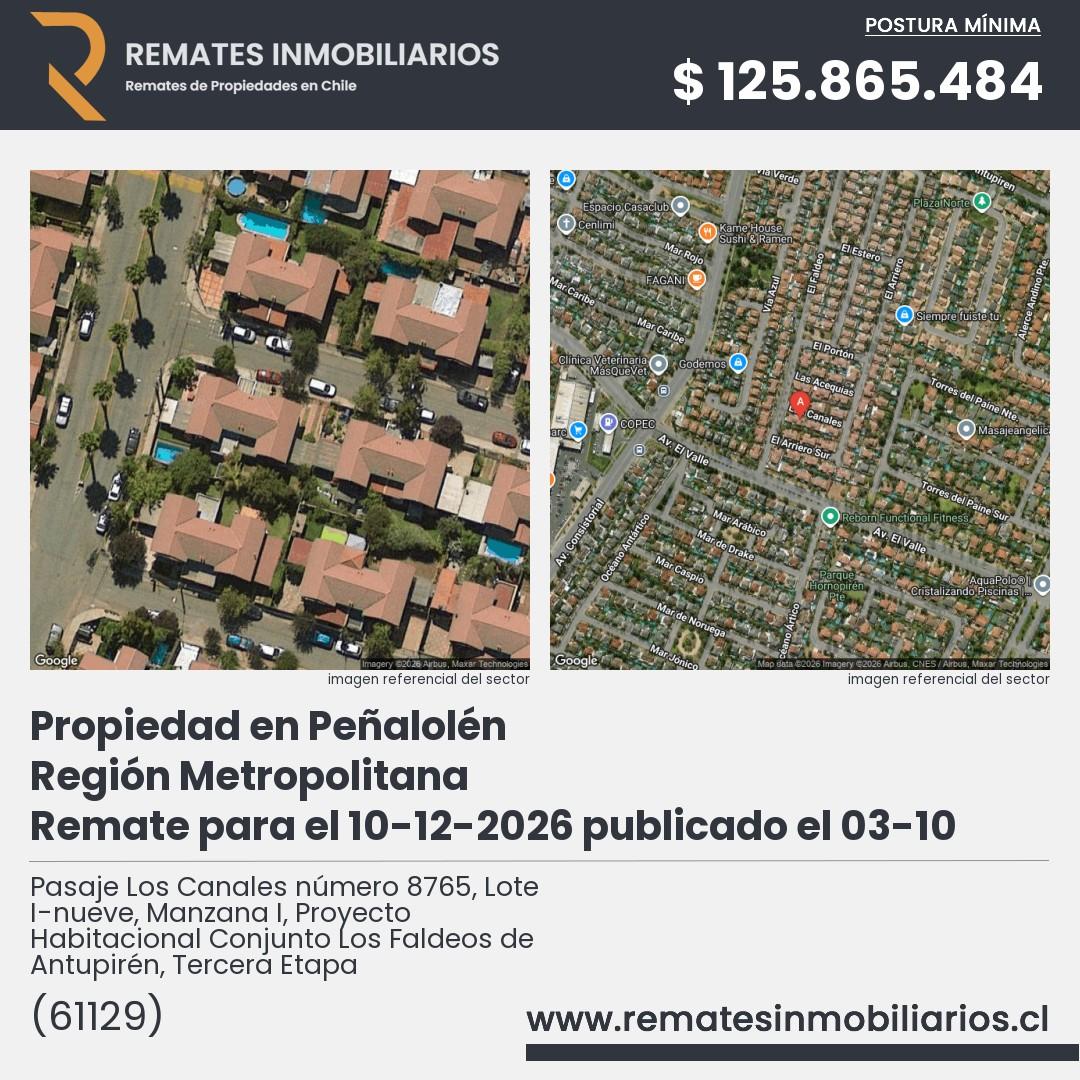 Imagen ficha Pasaje Los Canales número 8765, Lote I-nueve, Manzana I, Proyecto Habitacional Conjunto Los Faldeos de Antupirén, Tercera Etapa