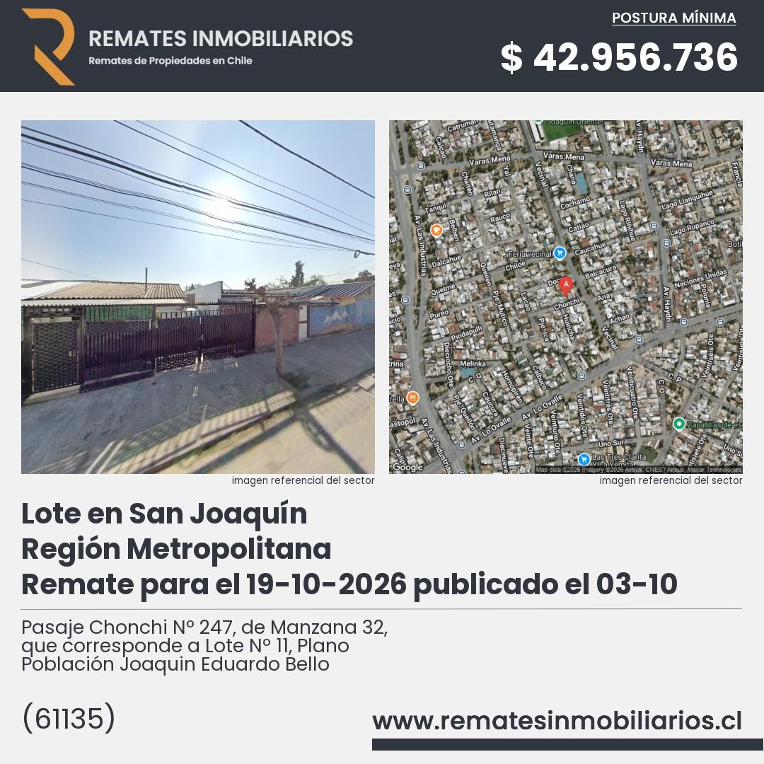 Imagen ficha Pasaje Chonchi Nº 247, de Manzana 32, que corresponde a Lote Nº 11, Plano Población Joaquin Eduardo Bello