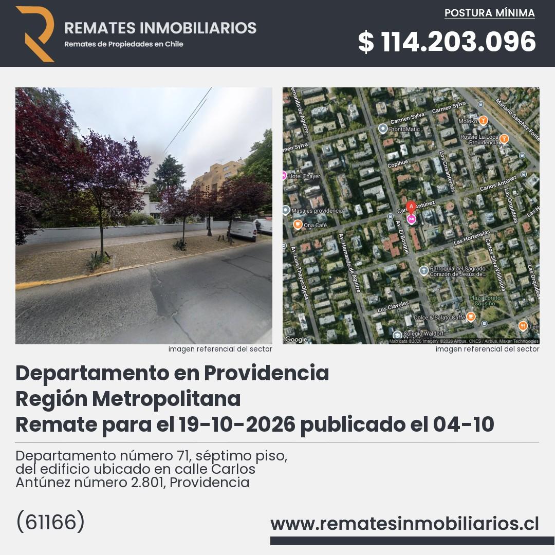 Imagen ficha Departamento número 71, séptimo piso, del edificio ubicado en calle Carlos Antúnez número 2.801, Providencia