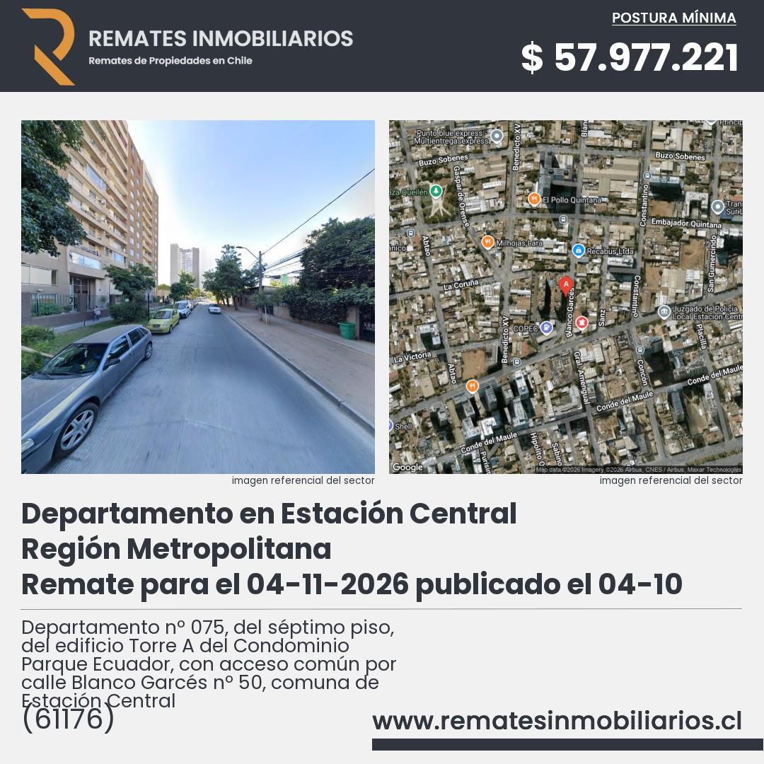 Imagen ficha Departamento nº 075, del séptimo piso, del edificio Torre A del Condominio Parque Ecuador, con acceso común por calle Blanco Garcés nº 50, comuna de Estación Central
