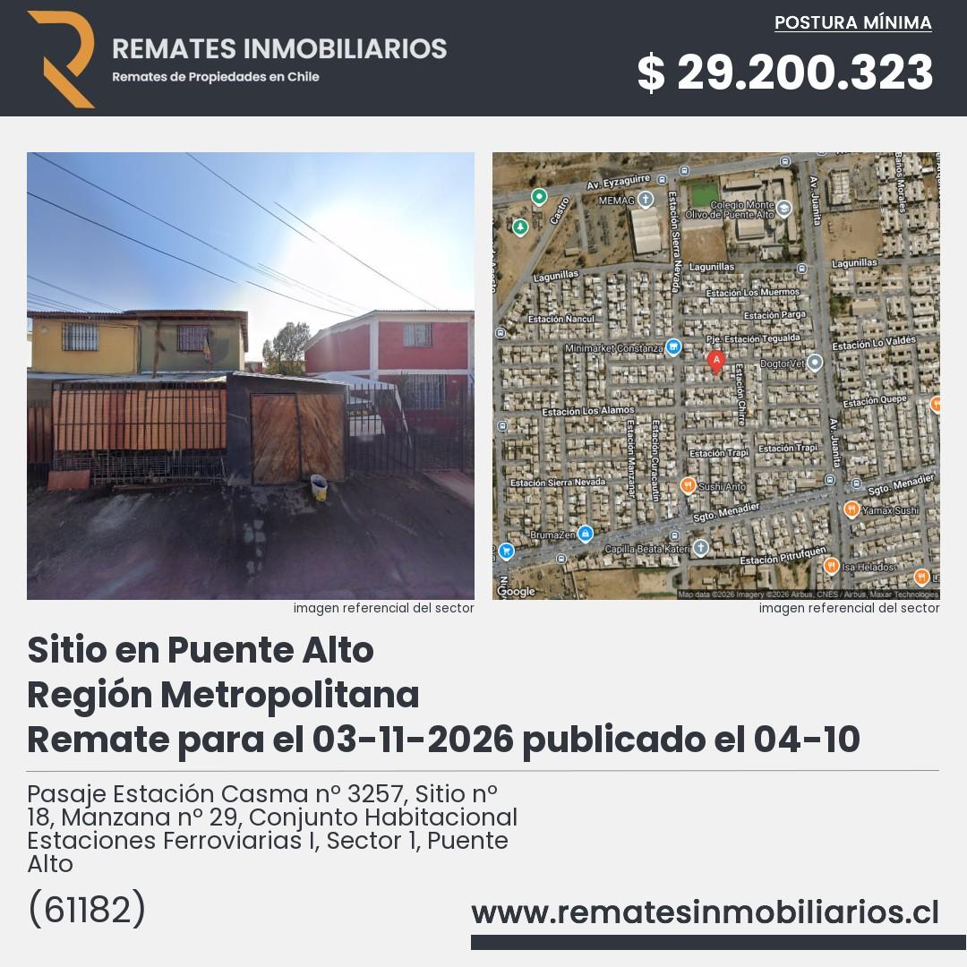 Imagen ficha Pasaje Estación Casma nº 3257, Sitio nº 18, Manzana nº 29, Conjunto Habitacional Estaciones Ferroviarias I, Sector 1, Puente Alto