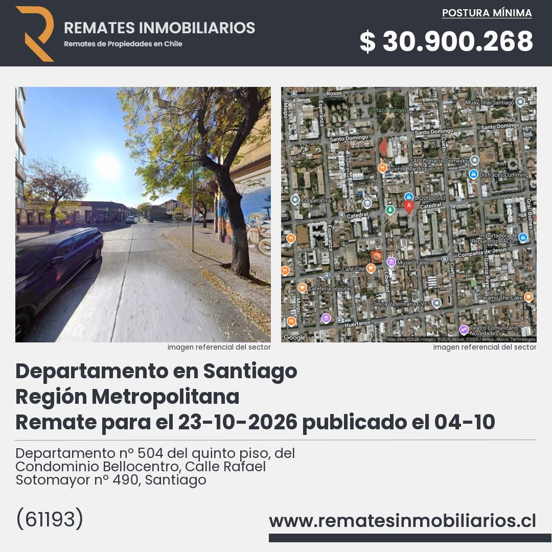 Imagen ficha Departamento nº 504 del quinto piso, del Condominio Bellocentro, Calle Rafael Sotomayor nº 490, Santiago