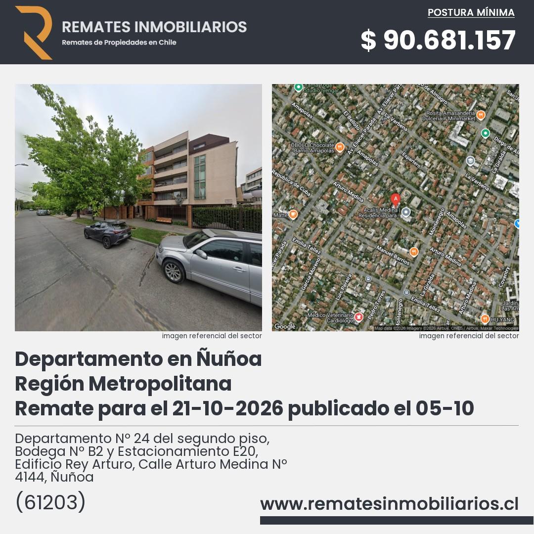 Imagen ficha Departamento Nº 24 del segundo piso, Bodega Nº B2 y Estacionamiento E20, Edificio Rey Arturo, Calle Arturo Medina Nº 4144, Ñuñoa