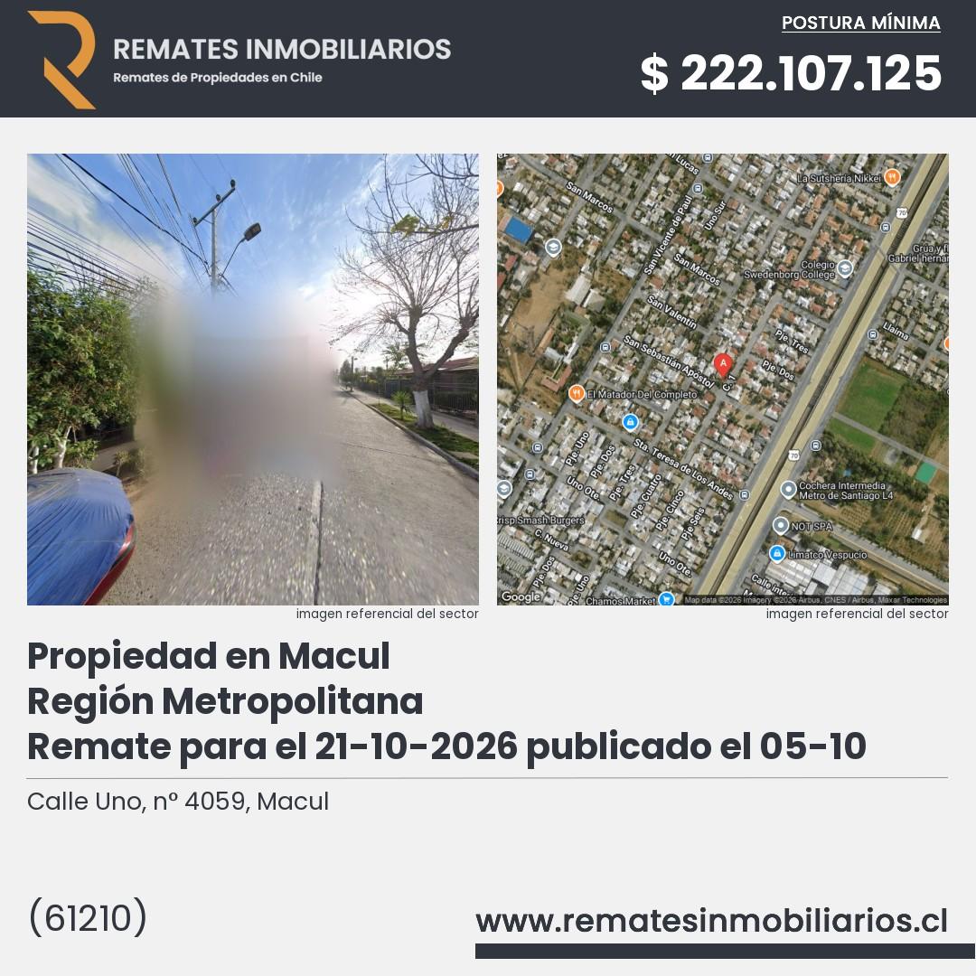 Imagen ficha Calle Uno, n° 4059, Macul
