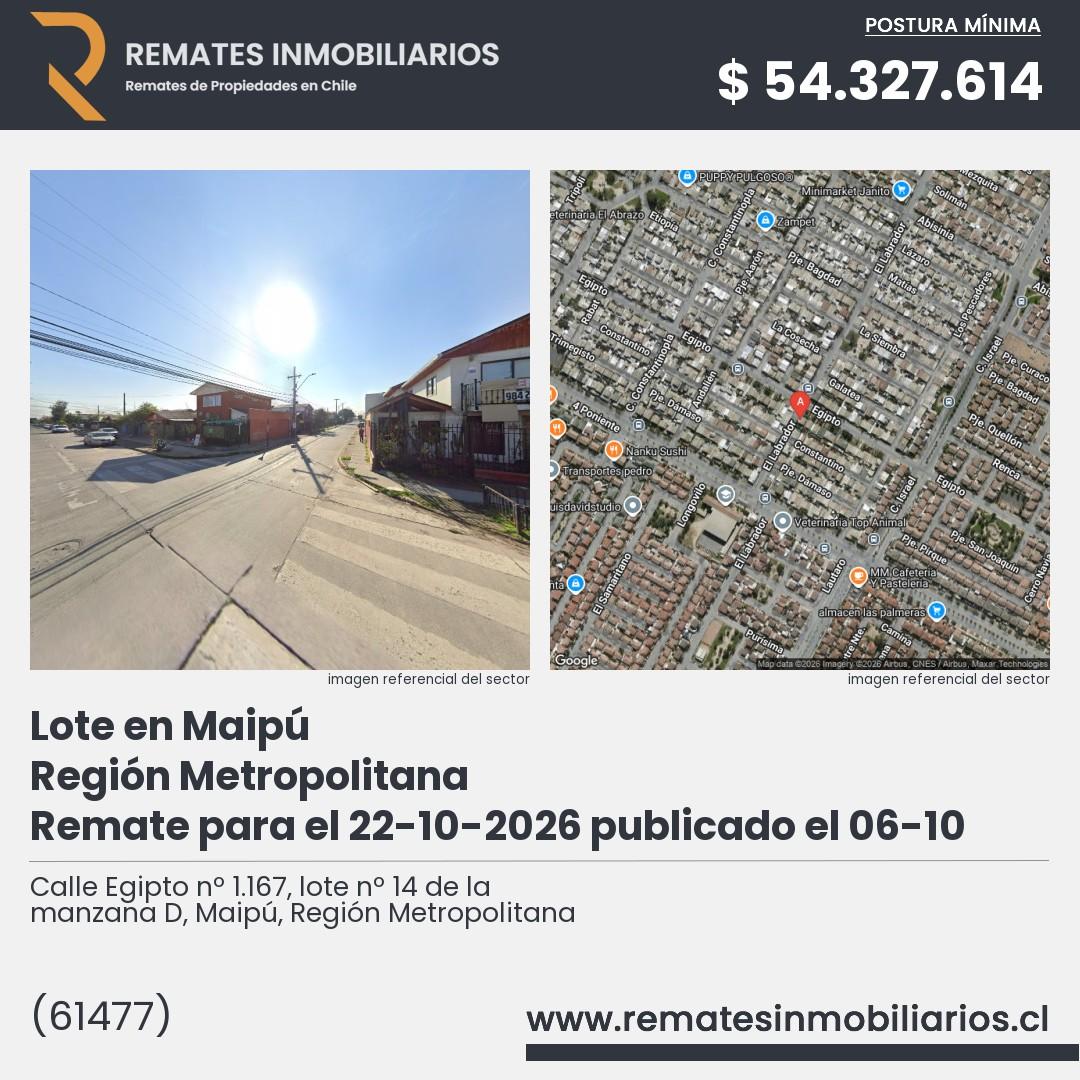 Imagen ficha Calle Egipto nº 1.167, lote nº 14 de la manzana D, Maipú, Región Metropolitana