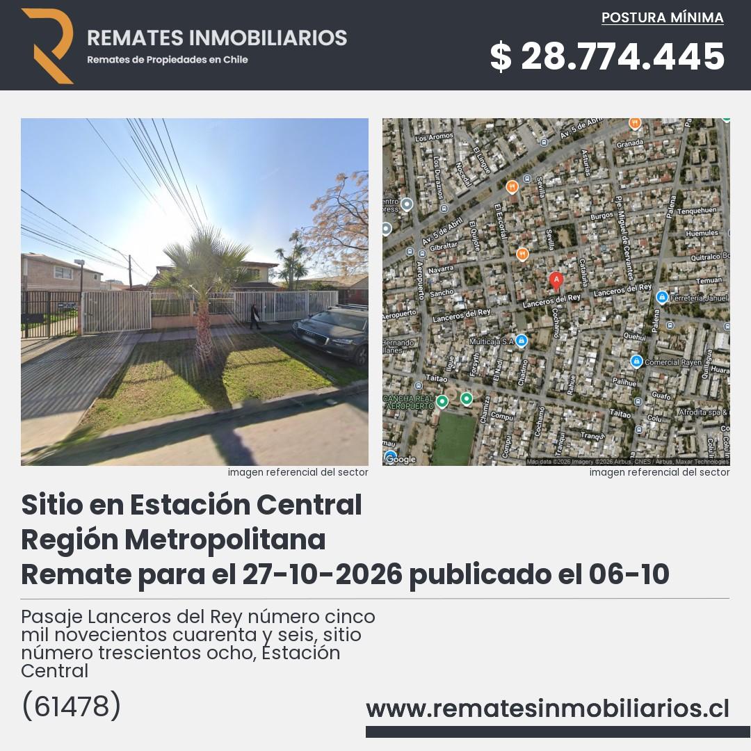 Imagen ficha Pasaje Lanceros del Rey número cinco mil novecientos cuarenta y seis, sitio número trescientos ocho, Estación Central