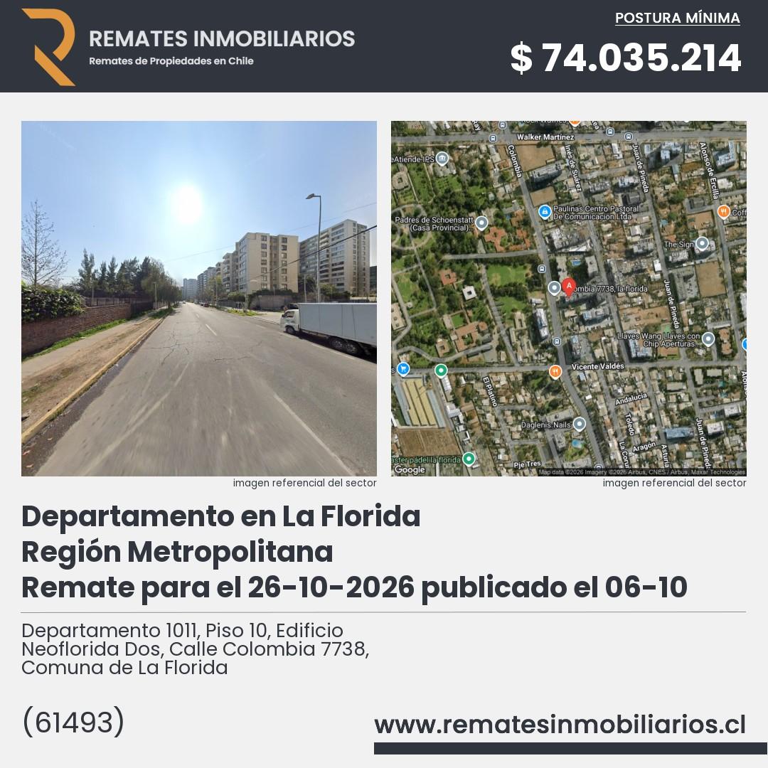 Imagen ficha Departamento 1011, Piso 10, Edificio Neoflorida Dos, Calle Colombia 7738, Comuna de La Florida