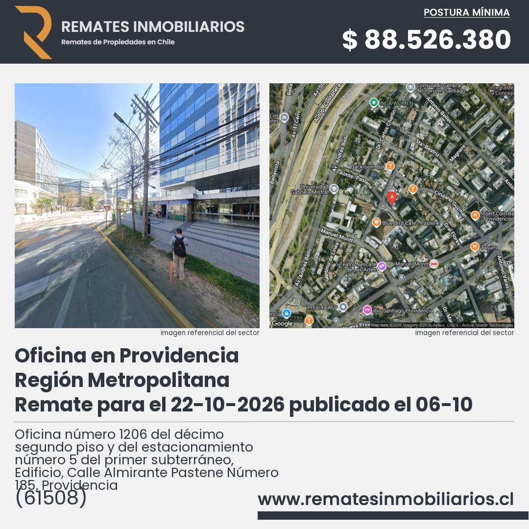 Imagen ficha Oficina número 1206 del décimo segundo piso y del estacionamiento número 5 del primer subterráneo, Edificio, Calle Almirante Pastene Número 185, Providencia