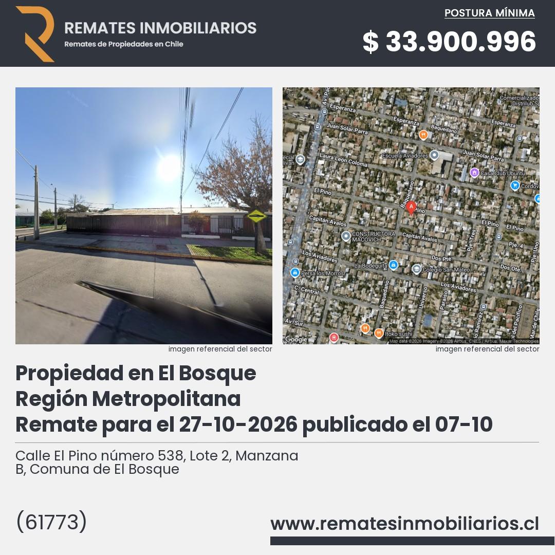 Imagen ficha Calle El Pino número 538, Lote 2, Manzana B, Comuna de El Bosque