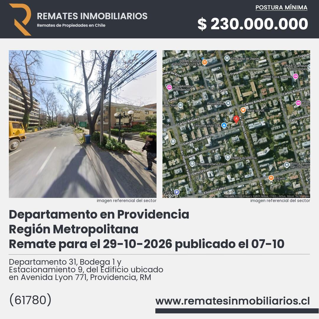 Imagen ficha Departamento 31, Bodega 1 y Estacionamiento 9, del Edificio ubicado en Avenida Lyon 771, Providencia, RM