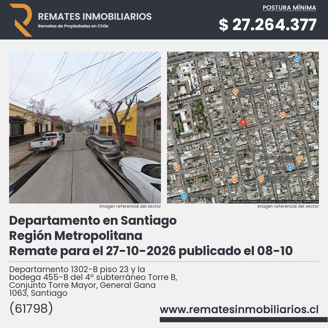 Imagen ficha Departamento 1302-B piso 23 y la bodega 455-B del 4º subterráneo Torre B, Conjunto Torre Mayor, General Gana 1063, Santiago