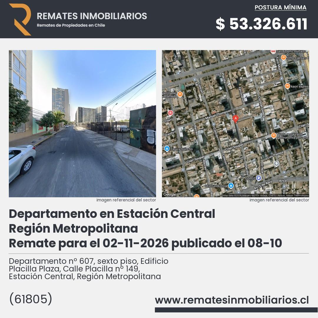 Imagen ficha Departamento nº 607, sexto piso, Edificio Placilla Plaza, Calle Placilla nº 149, Estación Central, Región Metropolitana
