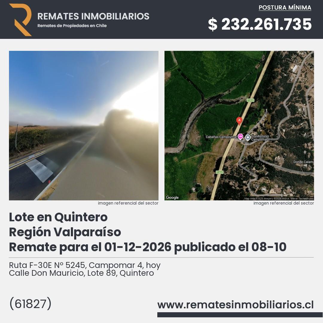 Imagen ficha Ruta F-30E Nº 5245, Campomar 4, hoy Calle Don Mauricio, Lote 89, Quintero