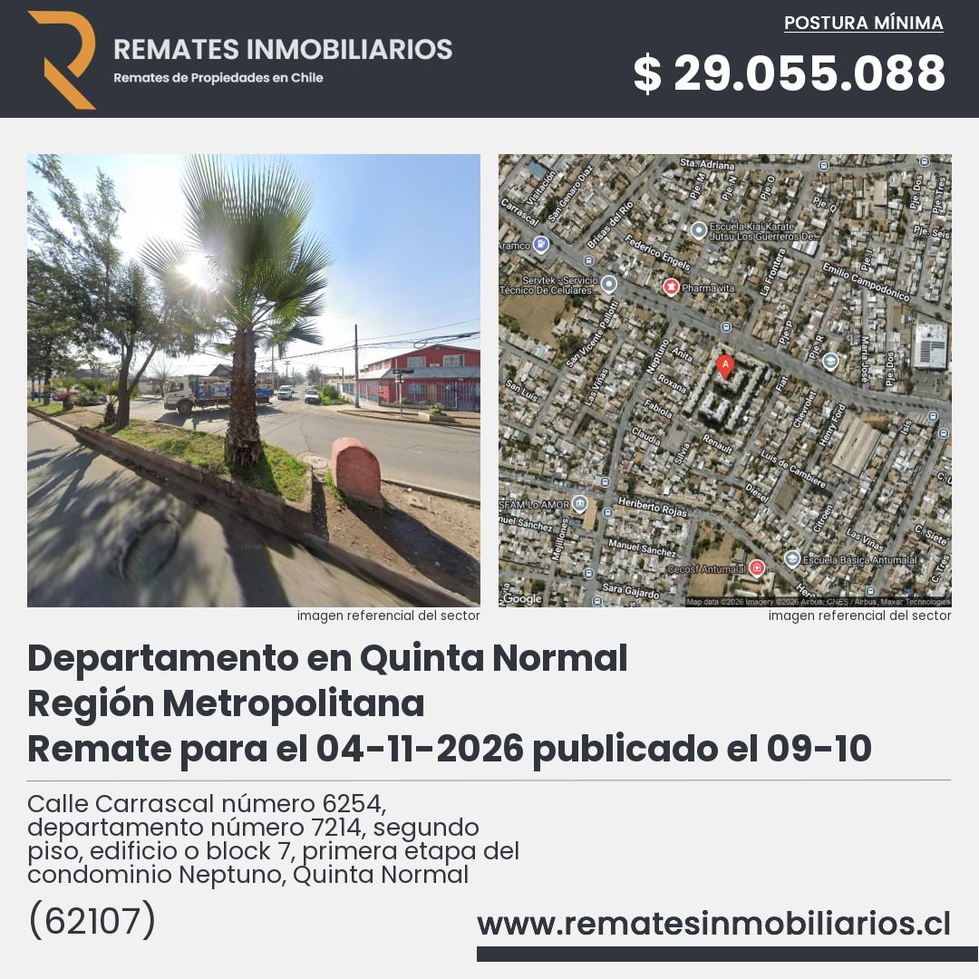 Imagen ficha Calle Carrascal número 6254, departamento número 7214, segundo piso, edificio o block 7, primera etapa del condominio Neptuno, Quinta Normal