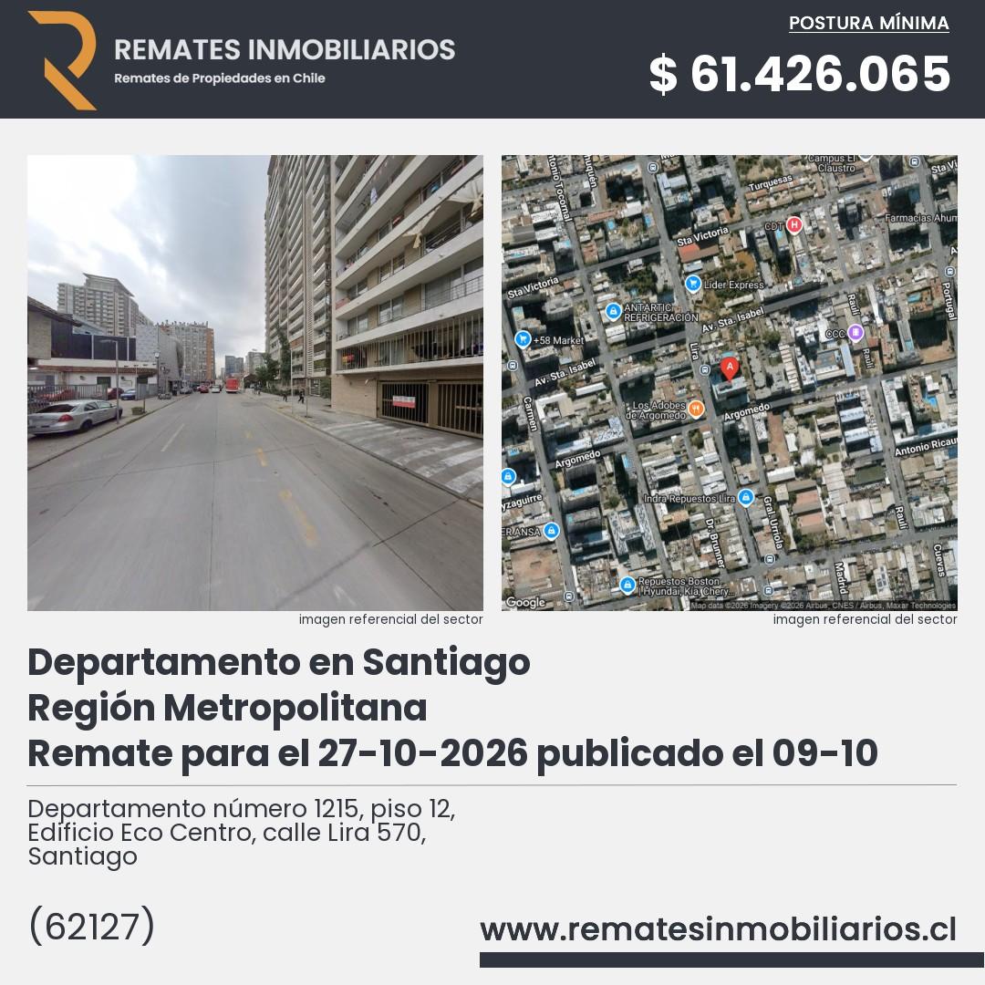 Imagen ficha Departamento número 1215, piso 12, Edificio Eco Centro, calle Lira 570, Santiago