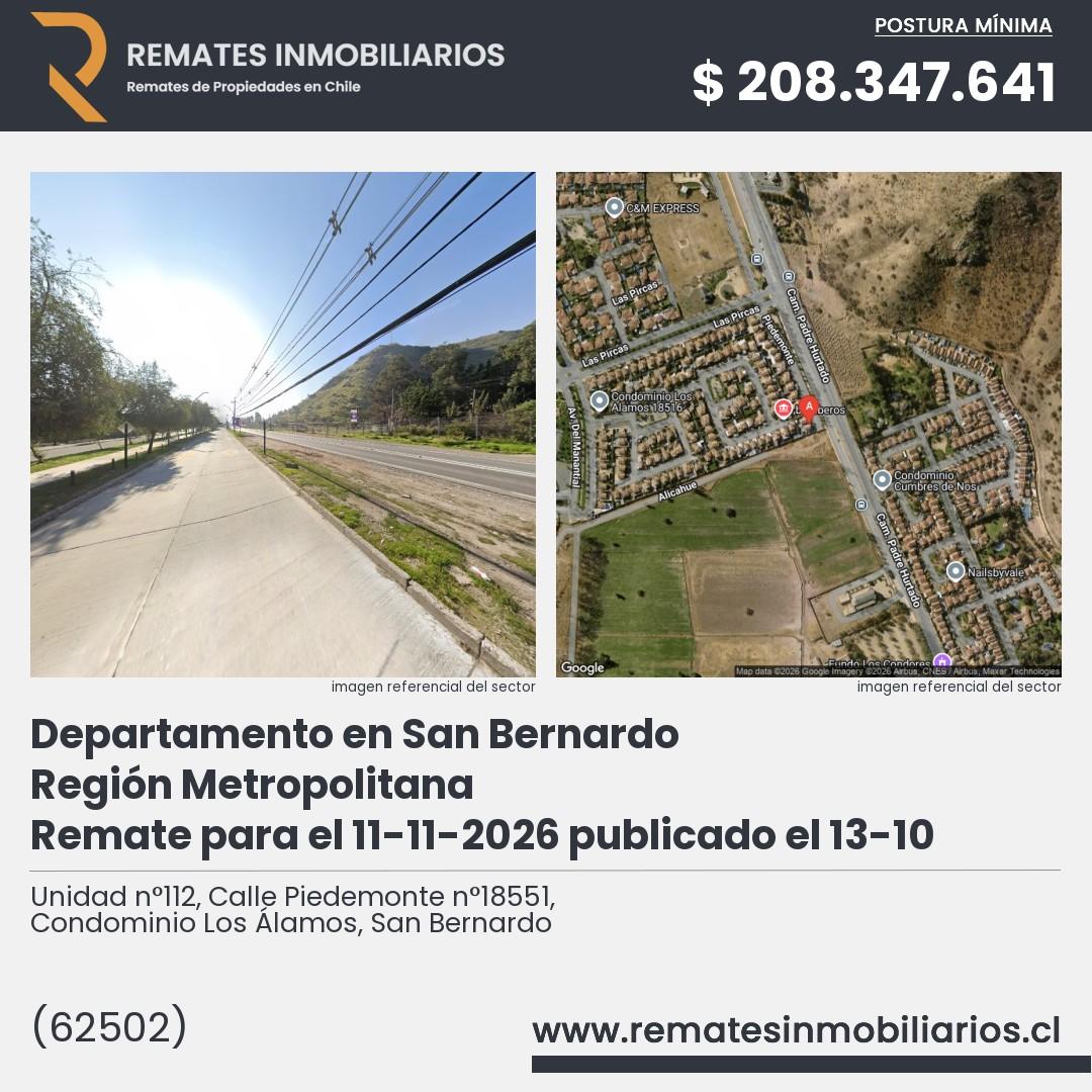 Imagen ficha Unidad n°112, Calle Piedemonte n°18551, Condominio Los Álamos, San Bernardo