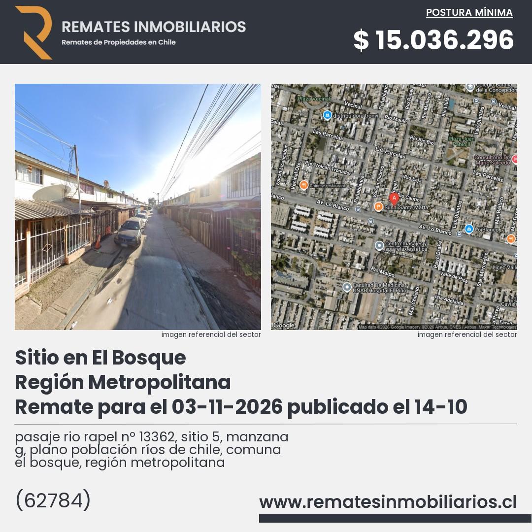 Imagen ficha pasaje rio rapel nº 13362, sitio 5, manzana g, plano población ríos de chile, comuna el bosque, región metropolitana