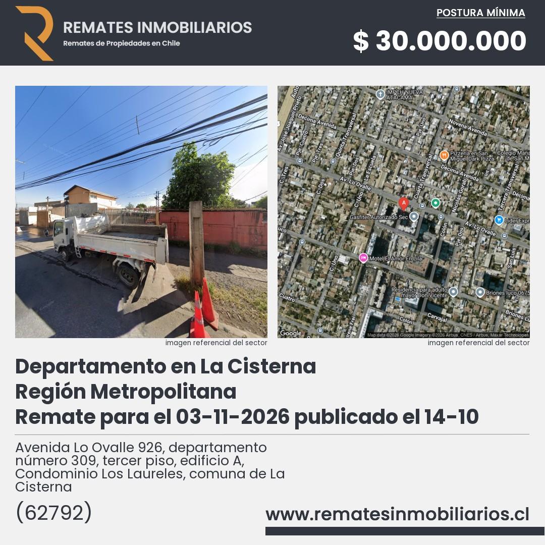 Imagen ficha Avenida Lo Ovalle 926, departamento número 309, tercer piso, edificio A, Condominio Los Laureles, comuna de La Cisterna
