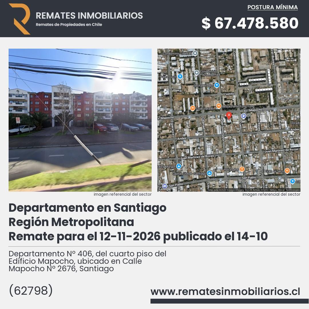 Imagen ficha Departamento Nº 406, del cuarto piso del Edificio Mapocho, ubicado en Calle Mapocho Nº 2676, Santiago