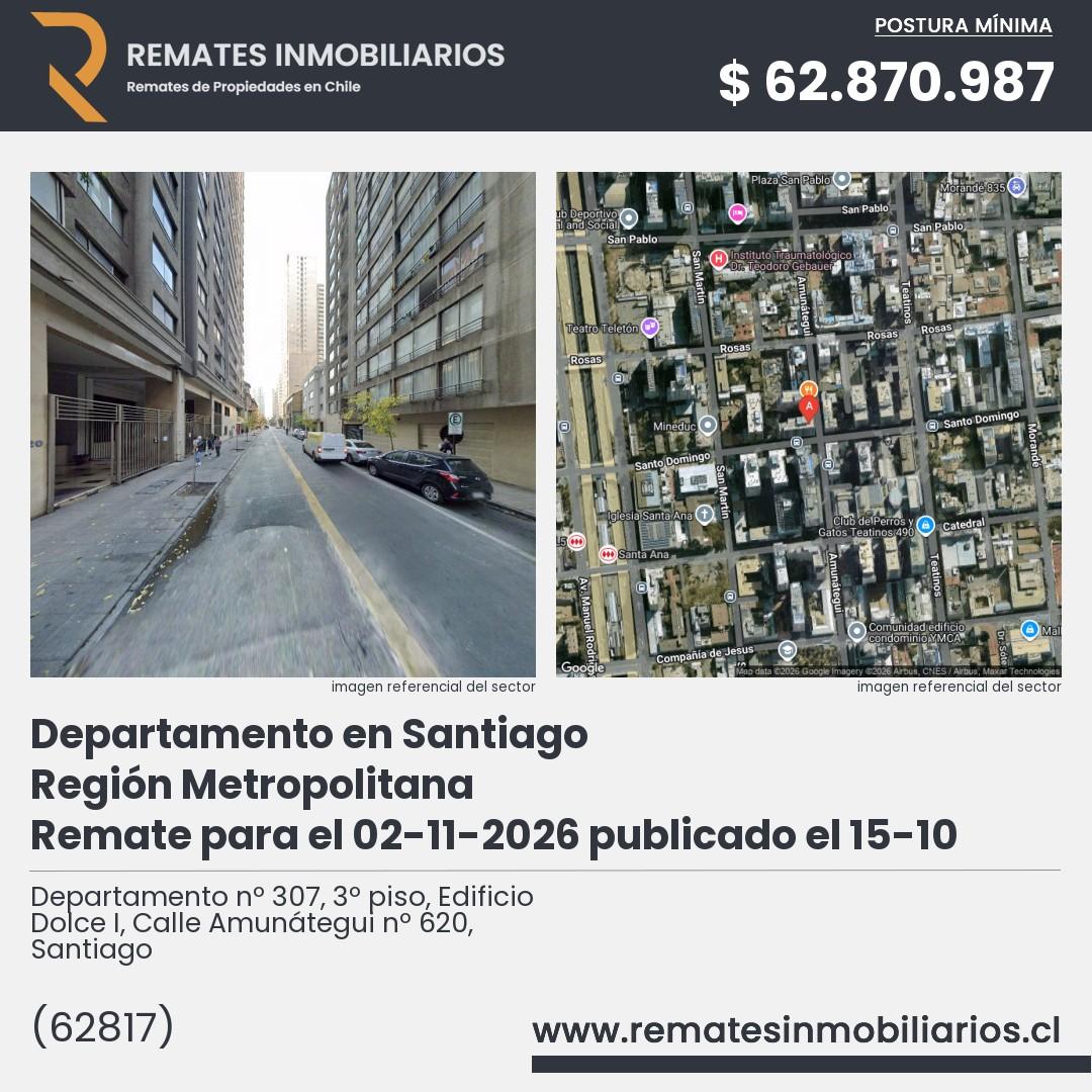 Imagen ficha Departamento nº 307, 3º piso, Edificio Dolce I, Calle Amunátegui nº 620, Santiago