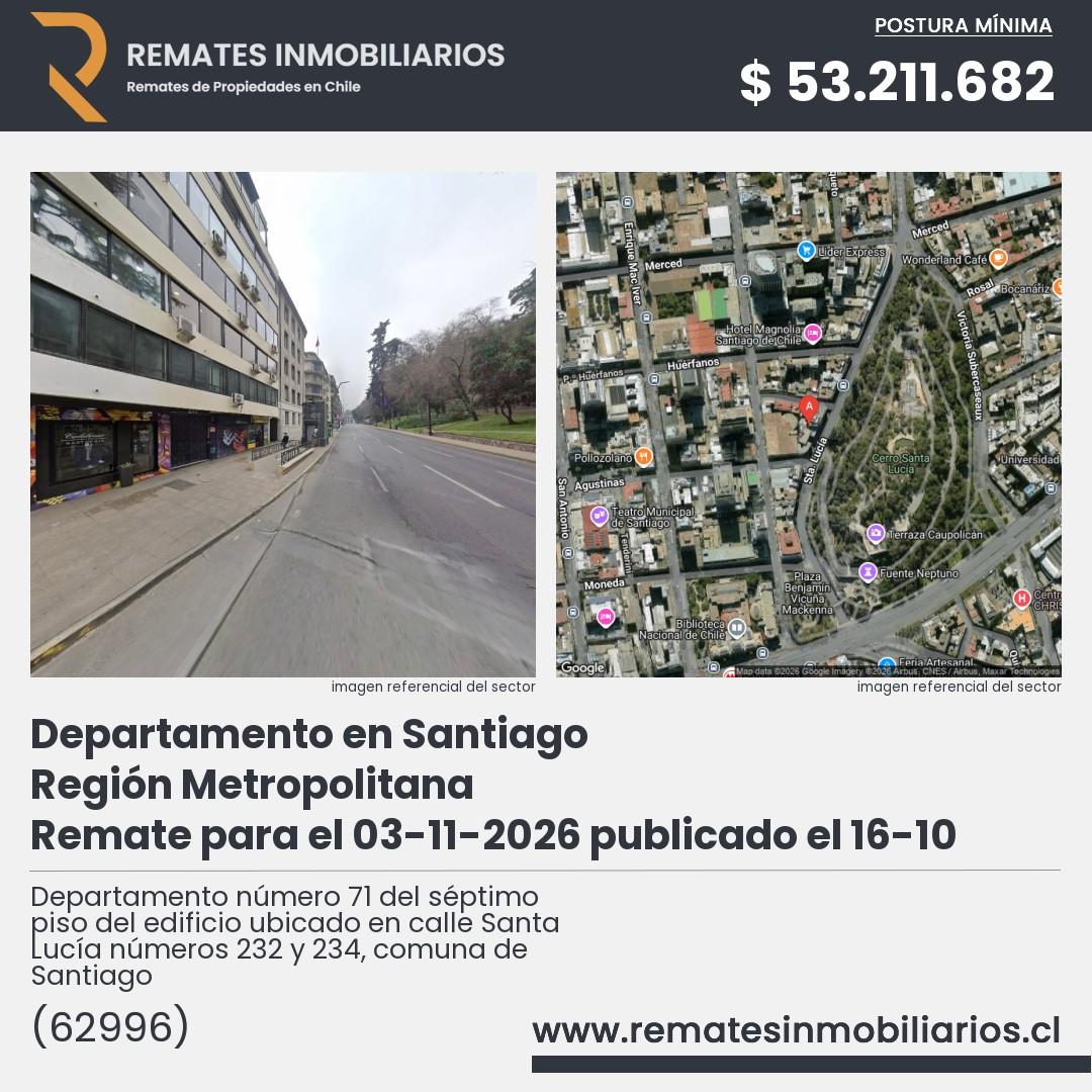 Imagen ficha Departamento número 71 del séptimo piso del edificio ubicado en calle Santa Lucía números 232 y 234, comuna de Santiago