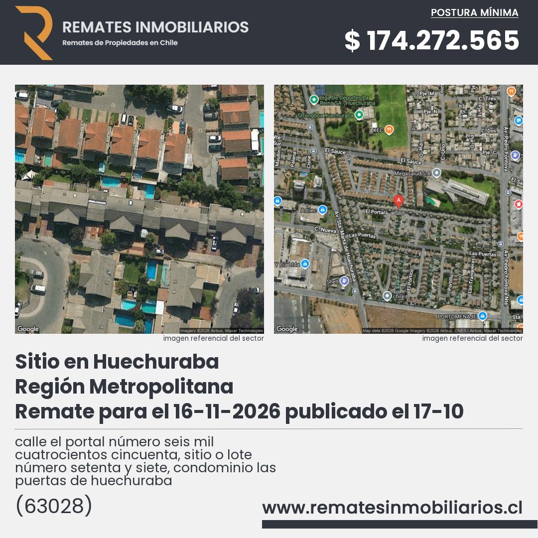 Imagen ficha calle el portal número seis mil cuatrocientos cincuenta, sitio o lote número setenta y siete, condominio las puertas de huechuraba