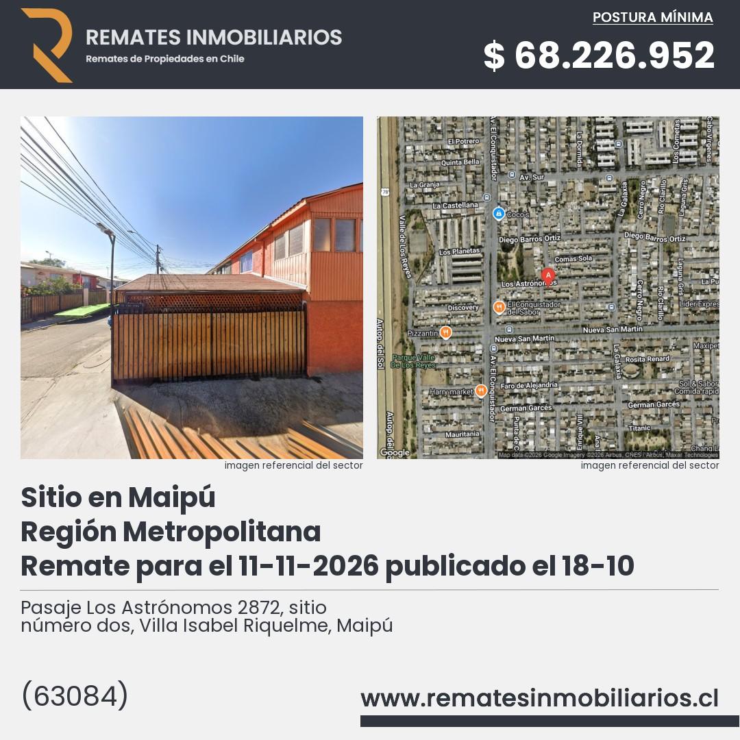 Imagen ficha Pasaje Los Astrónomos 2872, sitio número dos, Villa Isabel Riquelme, Maipú