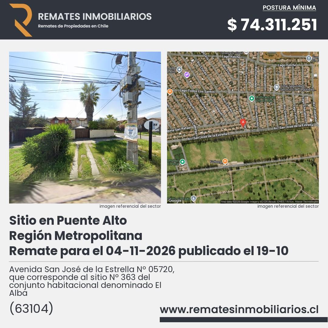 Imagen ficha Avenida San José de la Estrella Nº 05720, que corresponde al sitio Nº 363 del conjunto habitacional denominado El Alba