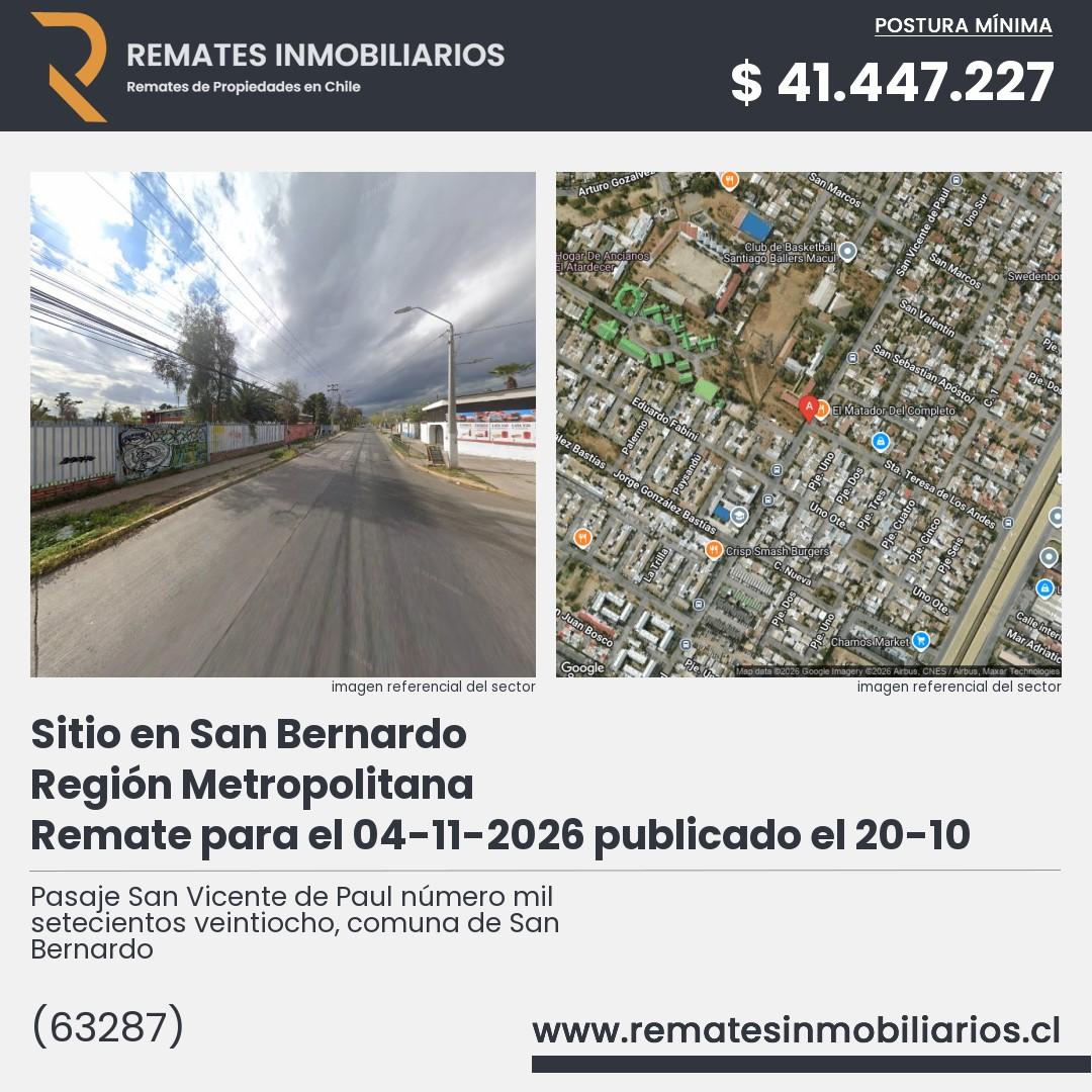 Imagen ficha Pasaje San Vicente de Paul número mil setecientos veintiocho, comuna de San Bernardo
