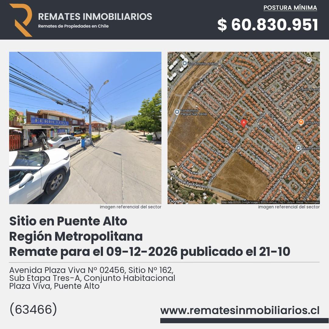 Imagen ficha Avenida Plaza Viva Nº 02456, Sitio Nº 162, Sub Etapa Tres-A, Conjunto Habitacional Plaza Viva, Puente Alto