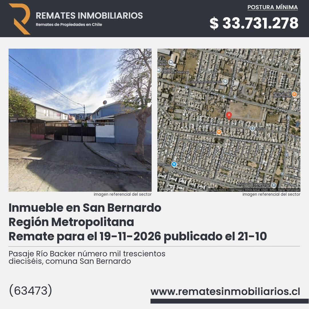 Imagen ficha Pasaje Río Backer número mil trescientos dieciséis, comuna San Bernardo