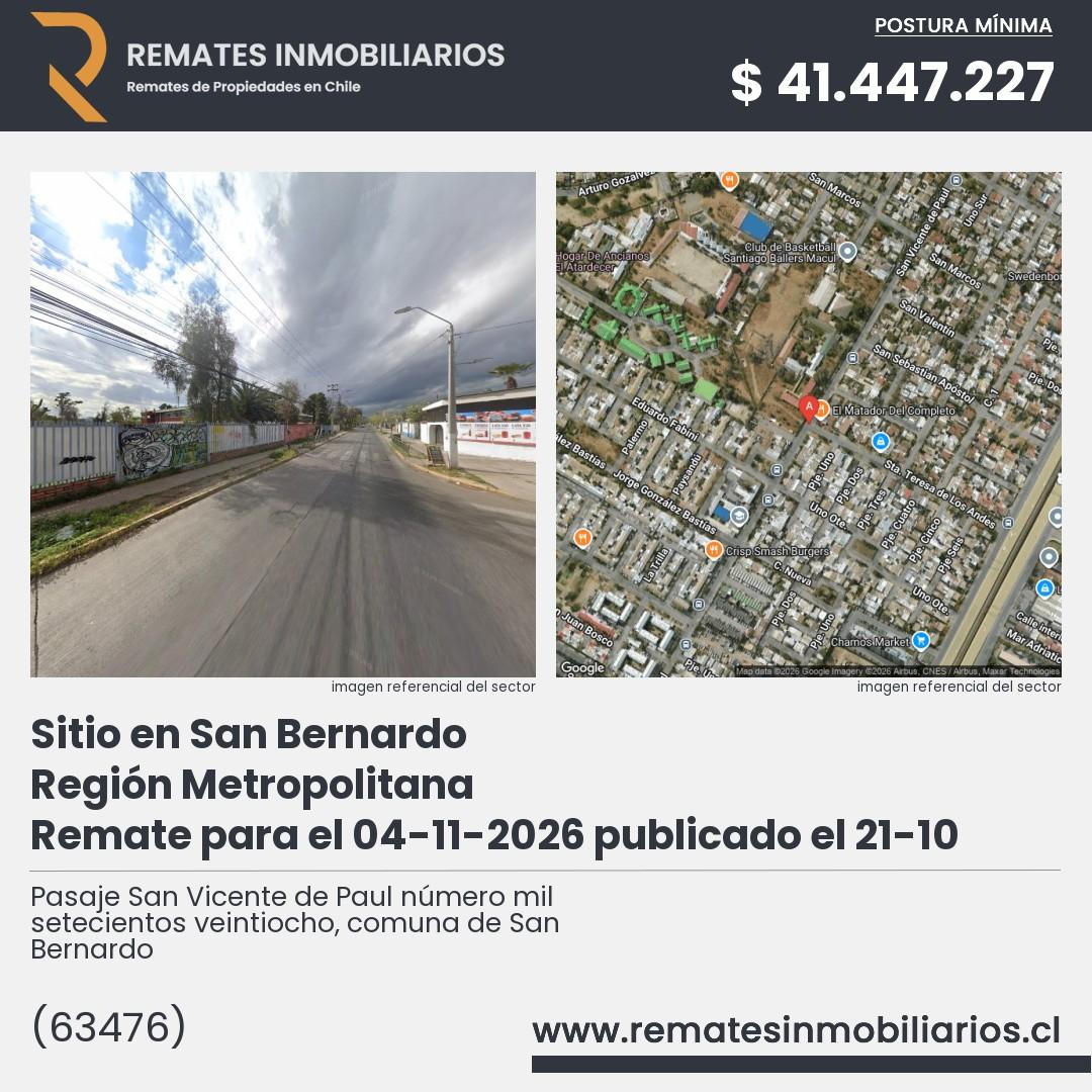 Imagen ficha Pasaje San Vicente de Paul número mil setecientos veintiocho, comuna de San Bernardo