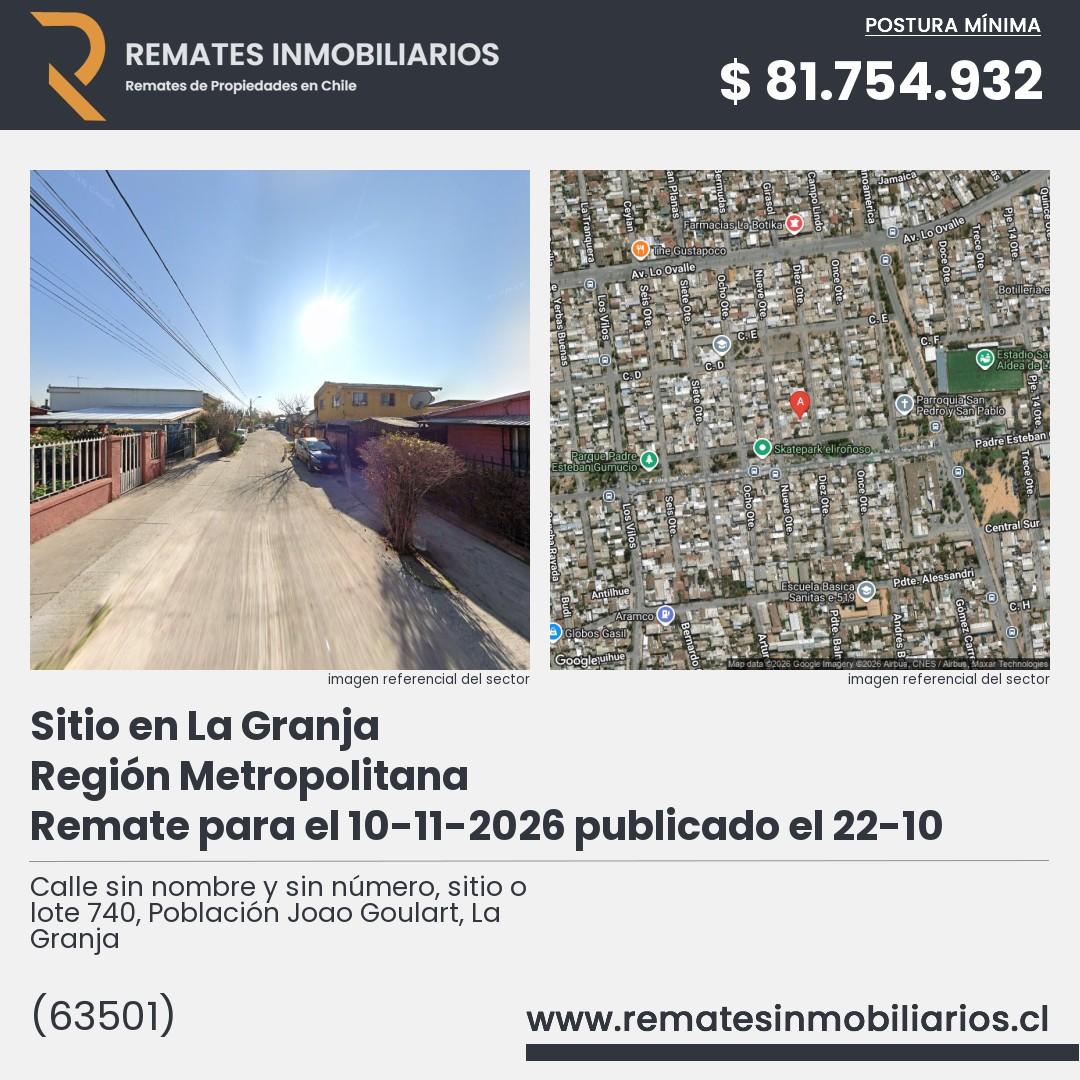 Imagen ficha Calle sin nombre y sin número, sitio o lote 740, Población Joao Goulart, La Granja